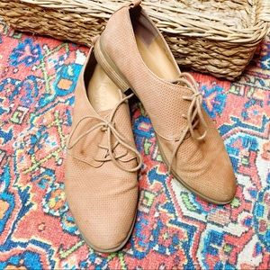 Franco Sarto Zane Leather Lace Up Oxford Loafer Shoes Cream Tan Textured